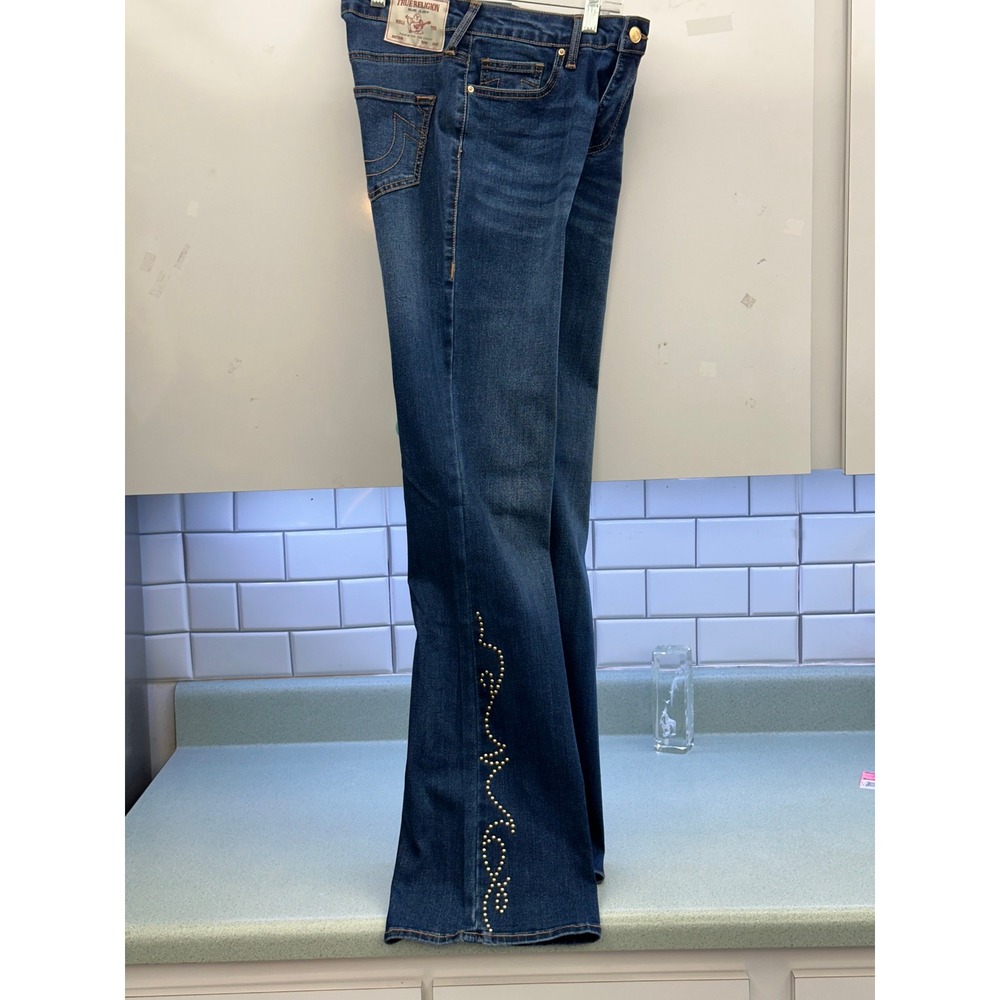 True Religion Becca SN Stud MR Bootcut Jeans Medium Rustic Barn Wash 29 NWT - Picture 3 of 14